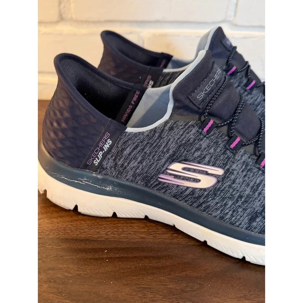 Skechers Hands Free Slip-ins Ultra Flex 3.0 Smooth Step Navy Pink Womens 9 Walk - Picture 10 of 10